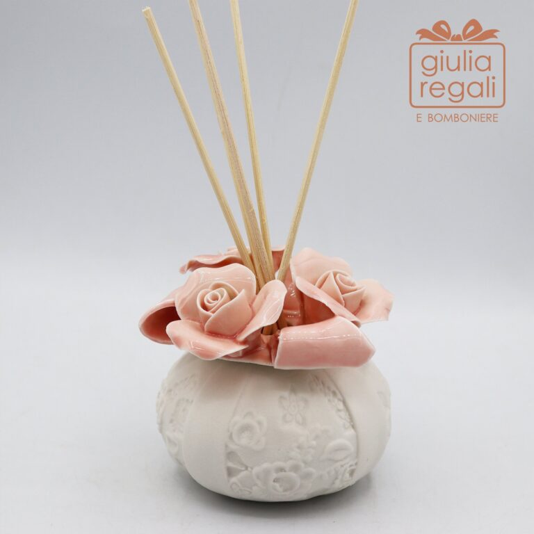 Profumatore in porcellana con rose color pesca - Diffusore ambiente 8 cm