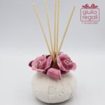 Profumatore in porcellana con rose rosa antico - Diffusore ambiente 8 cm
