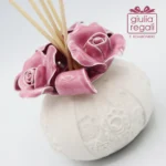 Profumatore in porcellana con rose rosa antico - Diffusore ambiente 8 cm