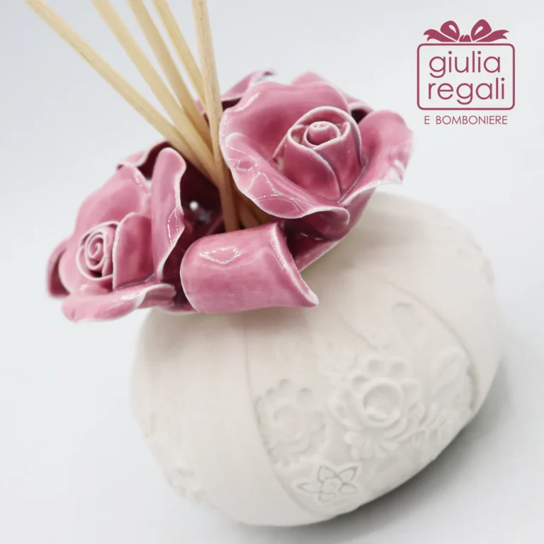 Profumatore in porcellana con rose rosa antico - Diffusore ambiente 8 cm