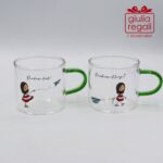 Set 2 tazzine in vetro con manico verde La Tipa per Cuorematto