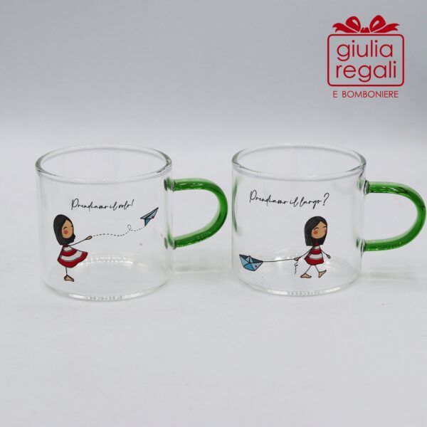 Set 2 tazzine in vetro con manico verde La Tipa per Cuorematto