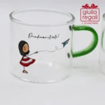 Set 2 tazzine in vetro con manico verde La Tipa per Cuorematto