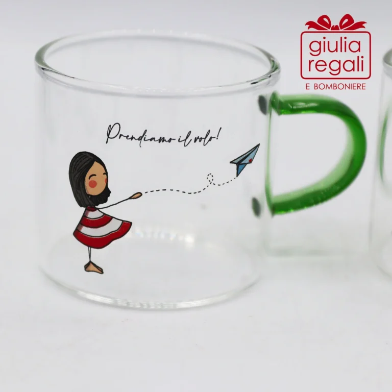 Set 2 tazzine in vetro con manico verde La Tipa per Cuorematto