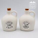 Set olio e aceto in ceramica con scritte decorative