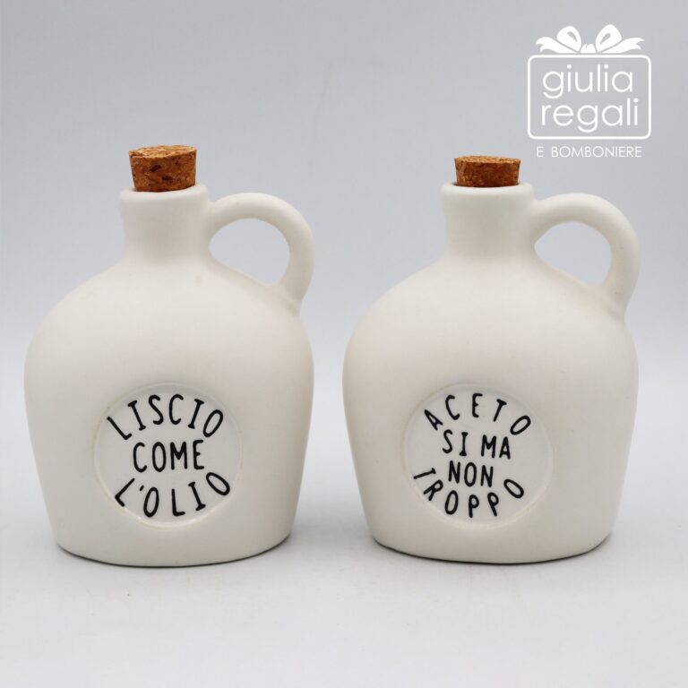 Set olio e aceto in ceramica con scritte decorative