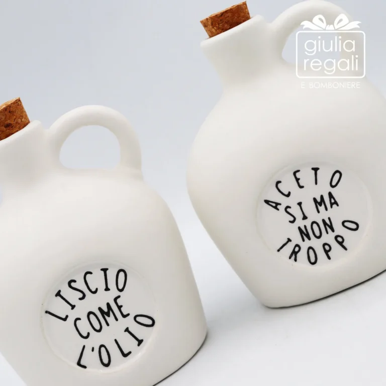 Set olio e aceto in ceramica con scritte decorative