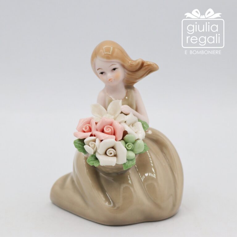 Statuina Dama Seduta in Porcellana con Bouquet - Figura Decorativa