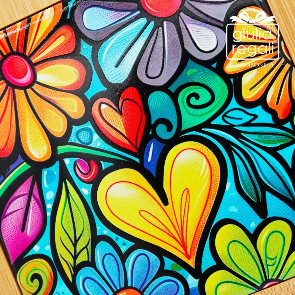 Tagliere Cuorematto con mattonella decorativa Cuori&Fiori