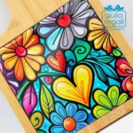 Tagliere Cuorematto con mattonella decorativa Cuori&Fiori