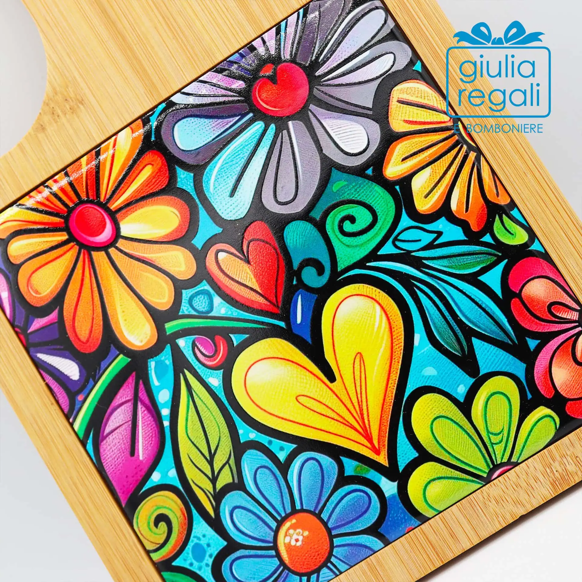 Tagliere Cuorematto con mattonella decorativa Cuori&Fiori