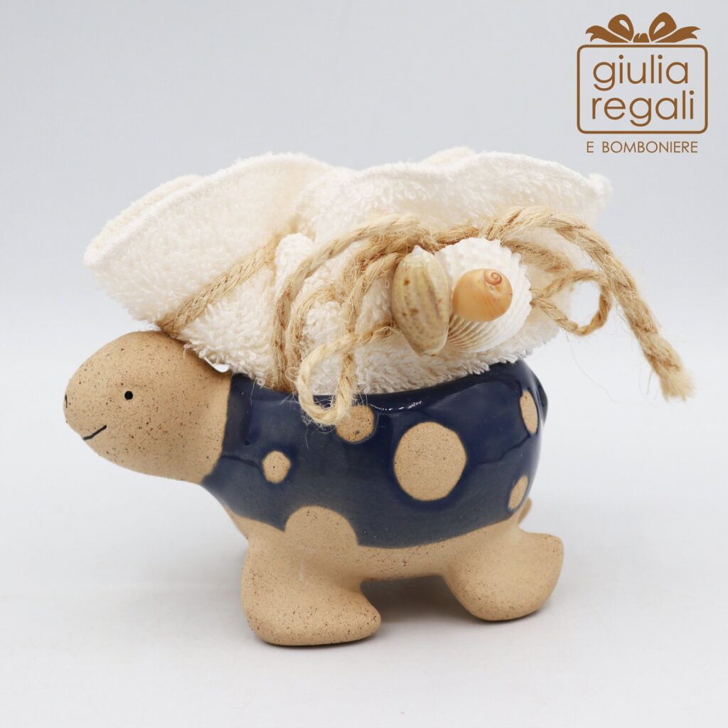 Tartaruga portaoggetti in porcellana con lavetta - stile marino