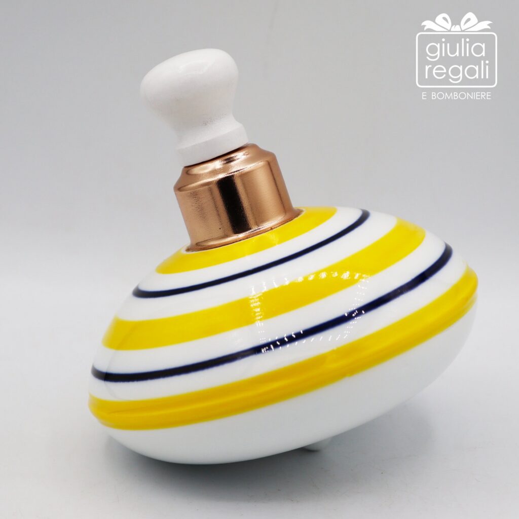 Trottola in porcellana con ingranaggio Gialla