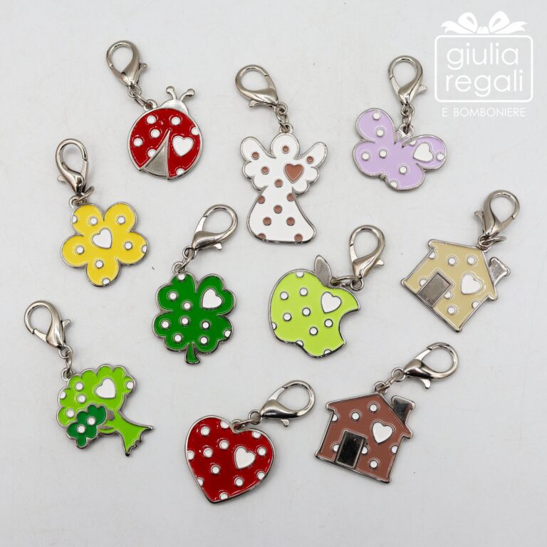 Ciondolo smaltato con moschettone - charm portafortuna colorato a pois 2,5 cm