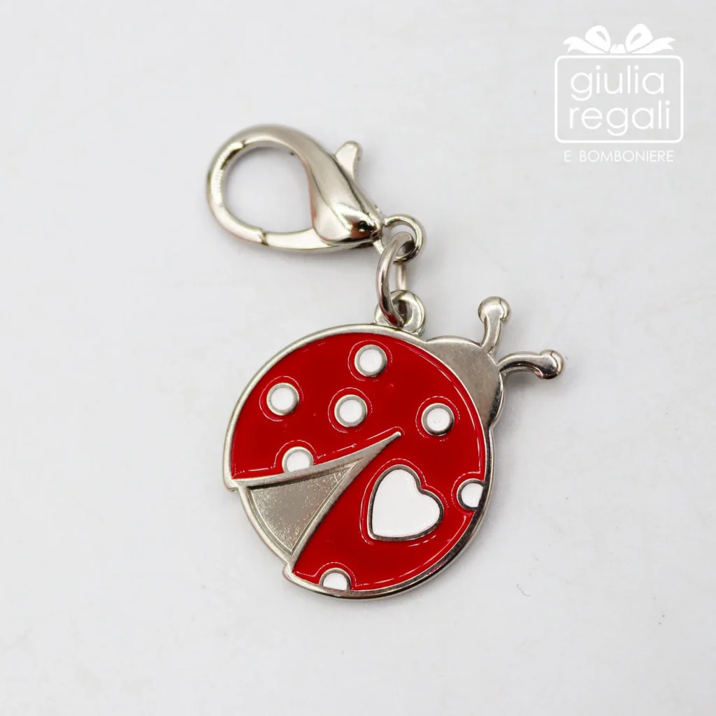 Ciondolo smaltato con moschettone - charm portafortuna colorato a pois 2,5 cm