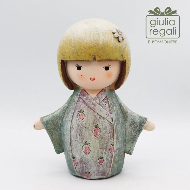 Salvadanaio bambola giapponese Yuuko in resina - 16 cm