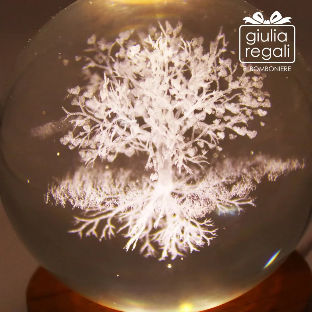 Sfera luminosa Albero della Vita in cristallo con base LED