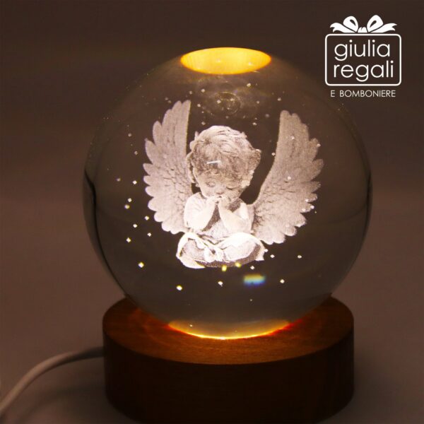 Sfera luminosa Angelo in cristallo con base LED