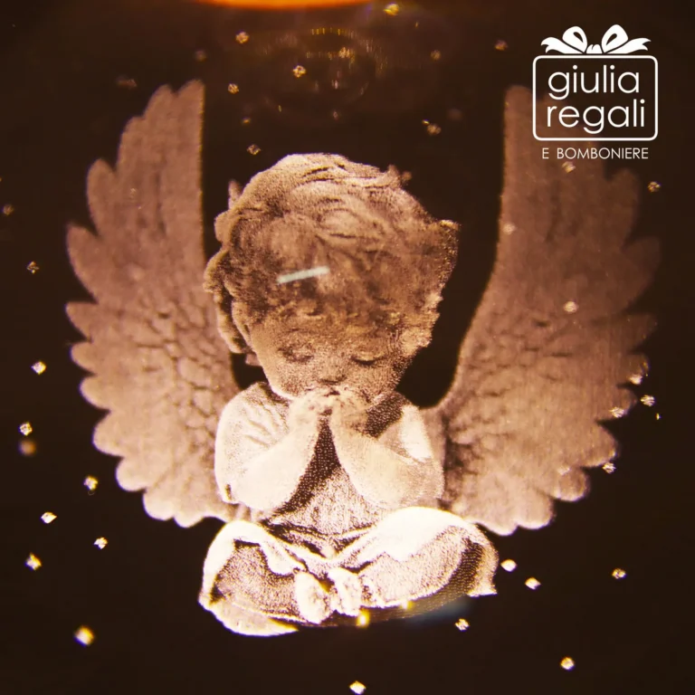 Sfera luminosa Angelo in cristallo con base LED