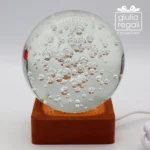 Sfera luminosa in cristallo con bolle e base LED