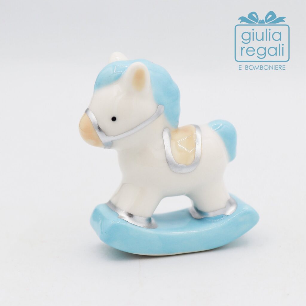Cavallino a dondolo porcellana celeste 5 cm