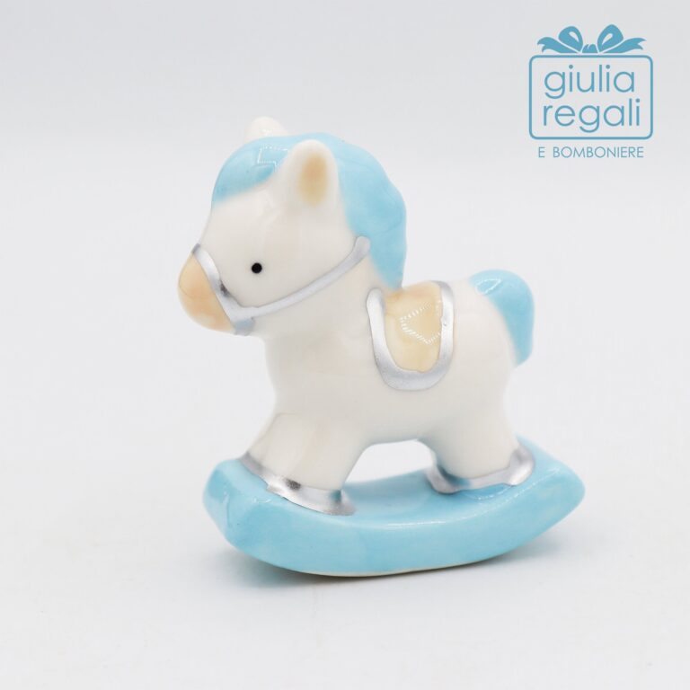 Cavallino a dondolo porcellana celeste 5 cm