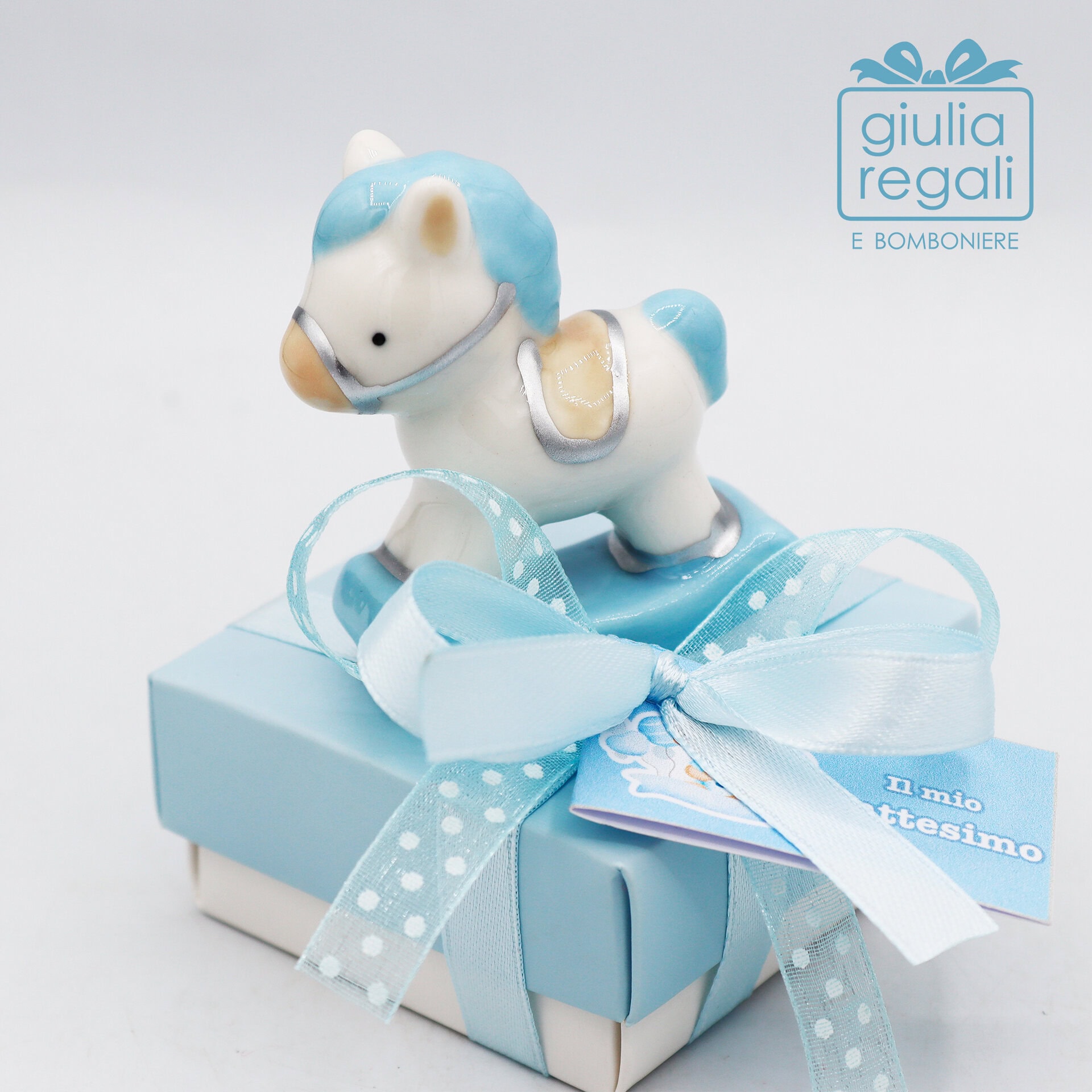 Cavallino a dondolo porcellana celeste 5 cm - 03 Cavallino a dondolo porcellana celeste 5 cm