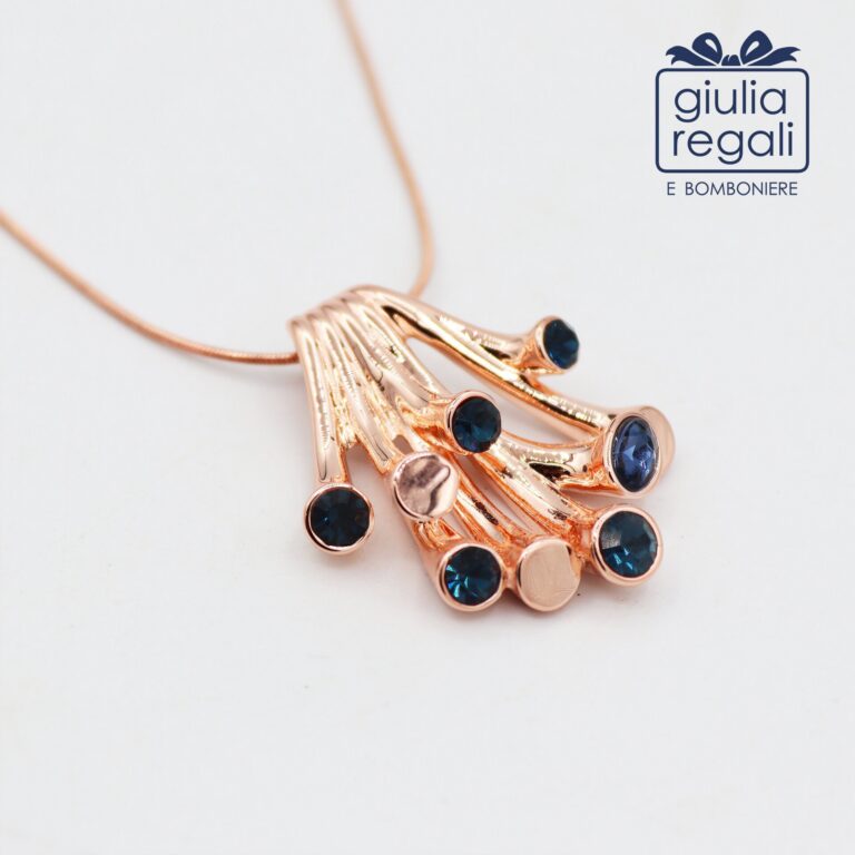 Collana corta Made in Italy blu e oro rosato