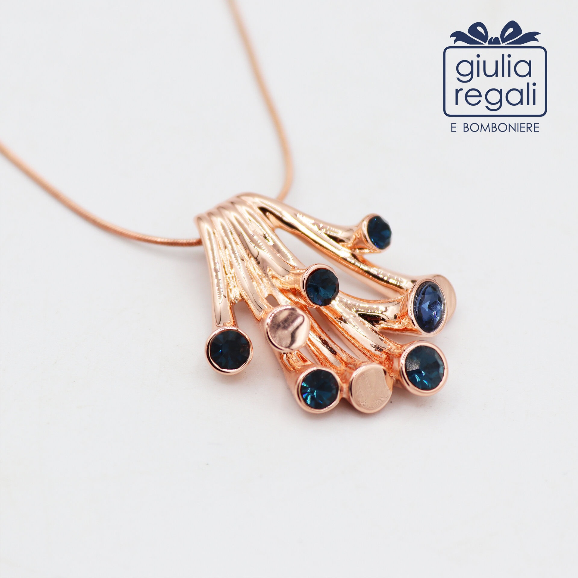 Collana corta Made in Italy blu e oro rosato - 01 Collana corta Made in Italy blu e oro rosato