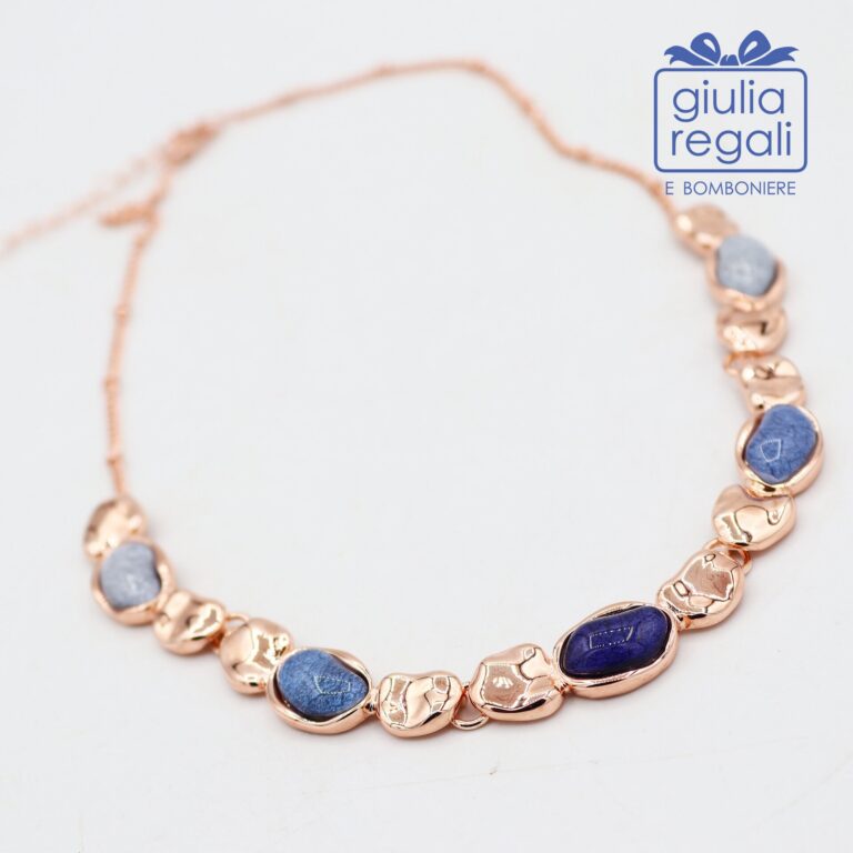 Collana corta Made in Italy blu e oro rosato