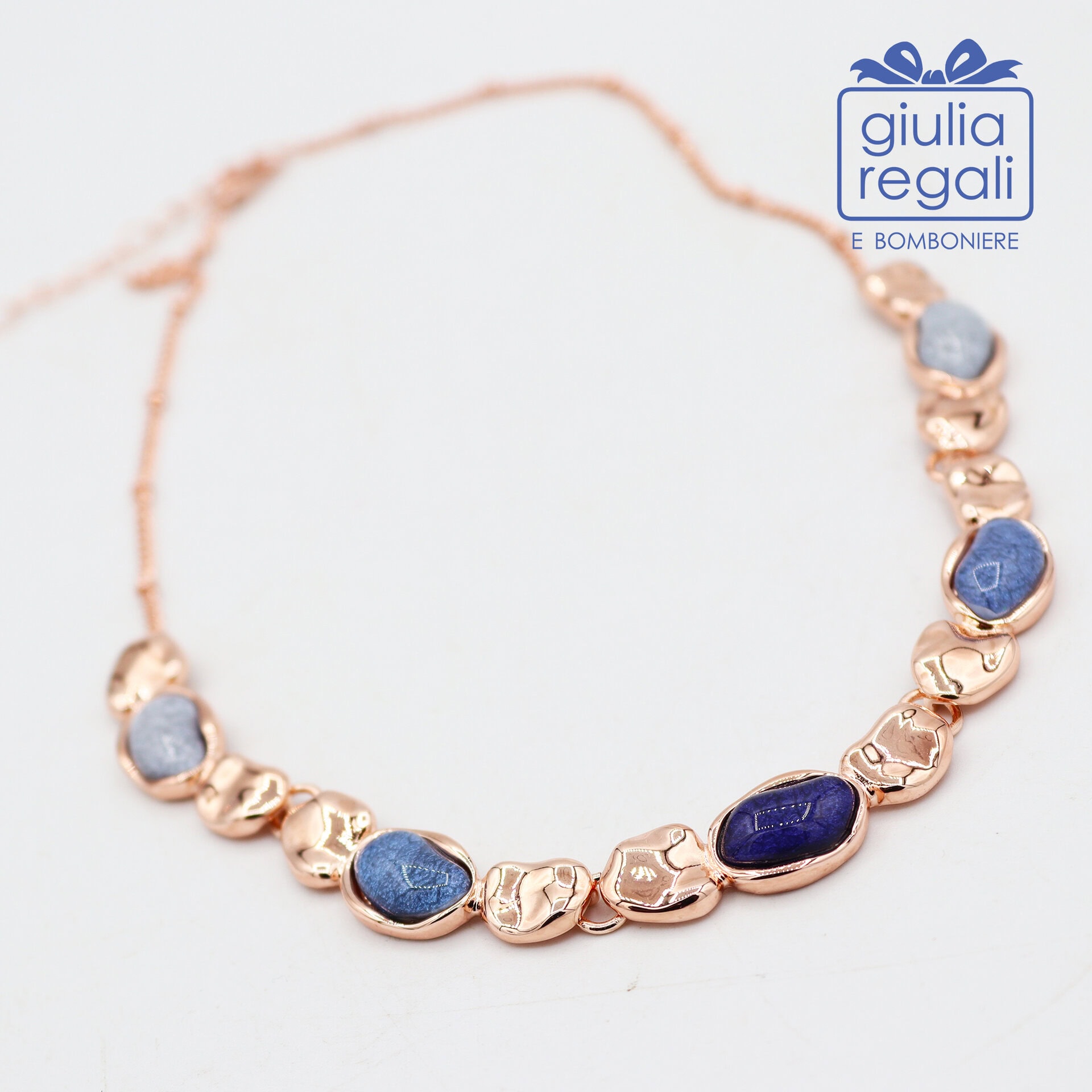 Collana corta Made in Italy blu e oro rosato - 01 Collana corta Made in Italy blu e oro rosato