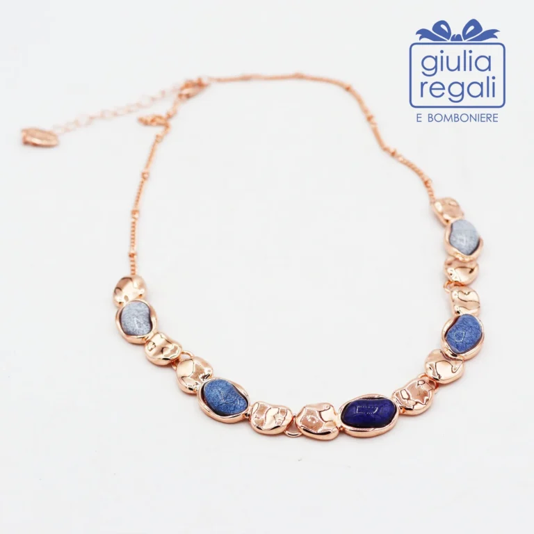 Collana corta Made in Italy blu e oro rosato