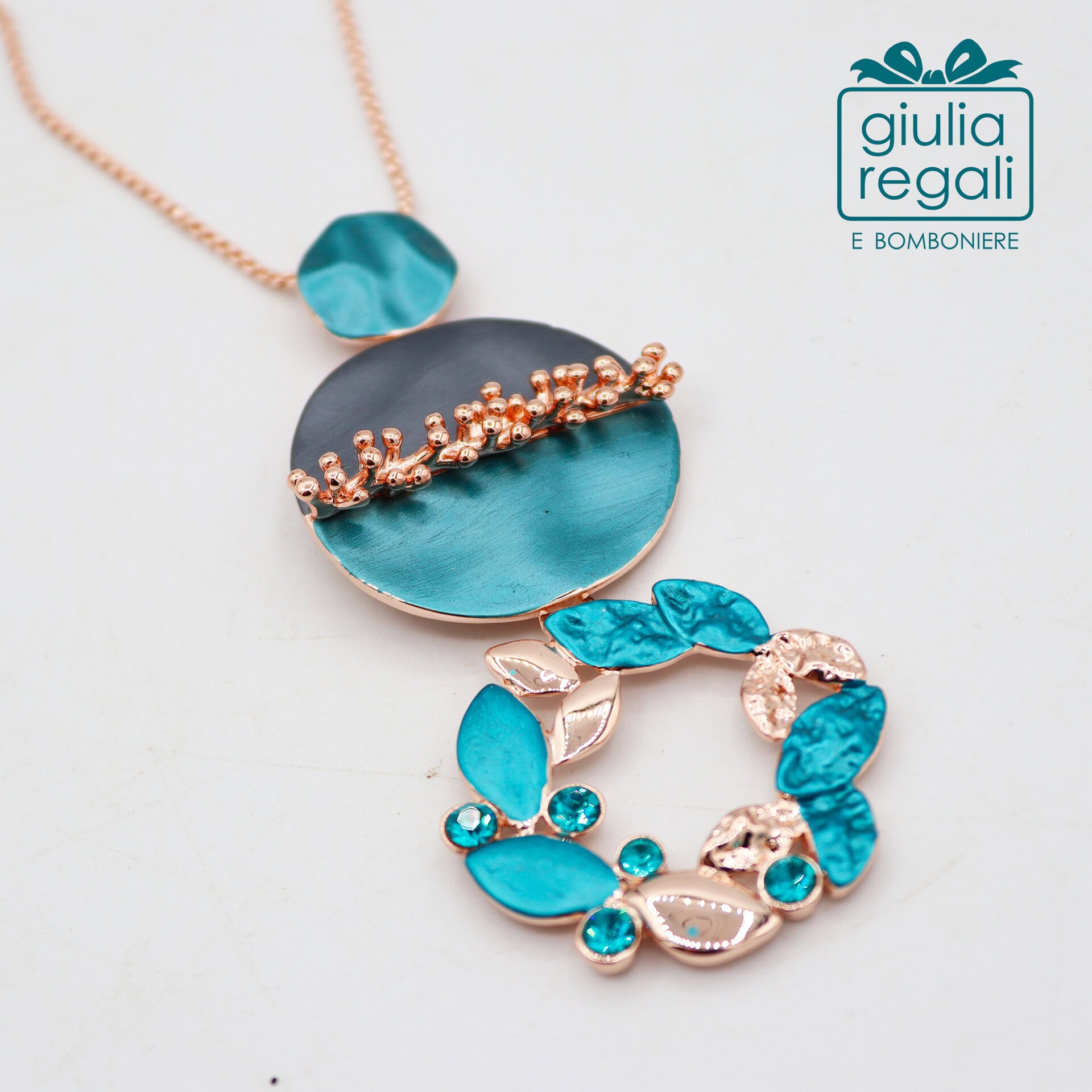 Collana lunga Made in Italy turchese e oro rosato - 01 Collana lunga Made in Italy turchese e oro rosato